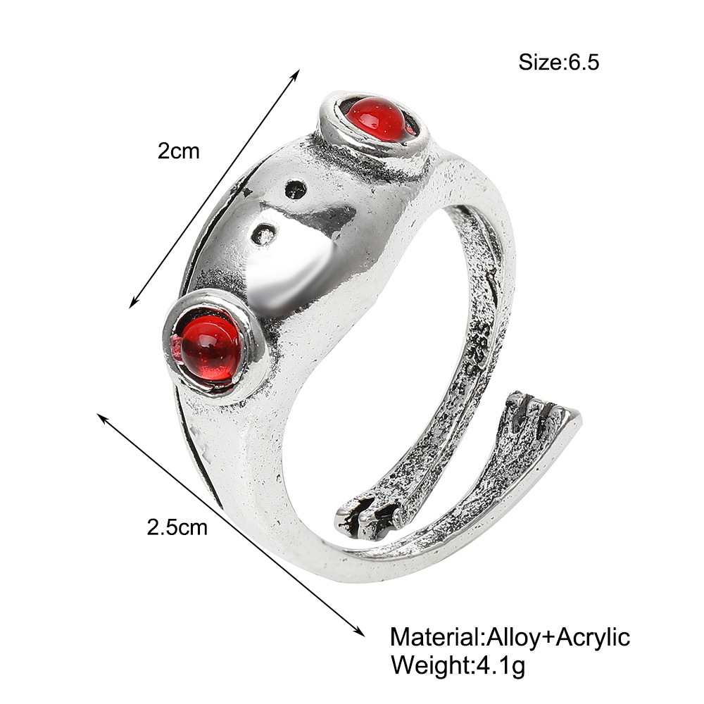 Han Zhishang Retro Frog Ring Cross-border Distressed Simple Garnet Ring Creative Opening Adjustable Ring display picture 1