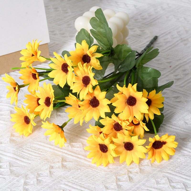 22-Cabeza de girasol flor artificial boda decoración del hogar artificial flor artificial girasol flor de seda fábrica al por mayor