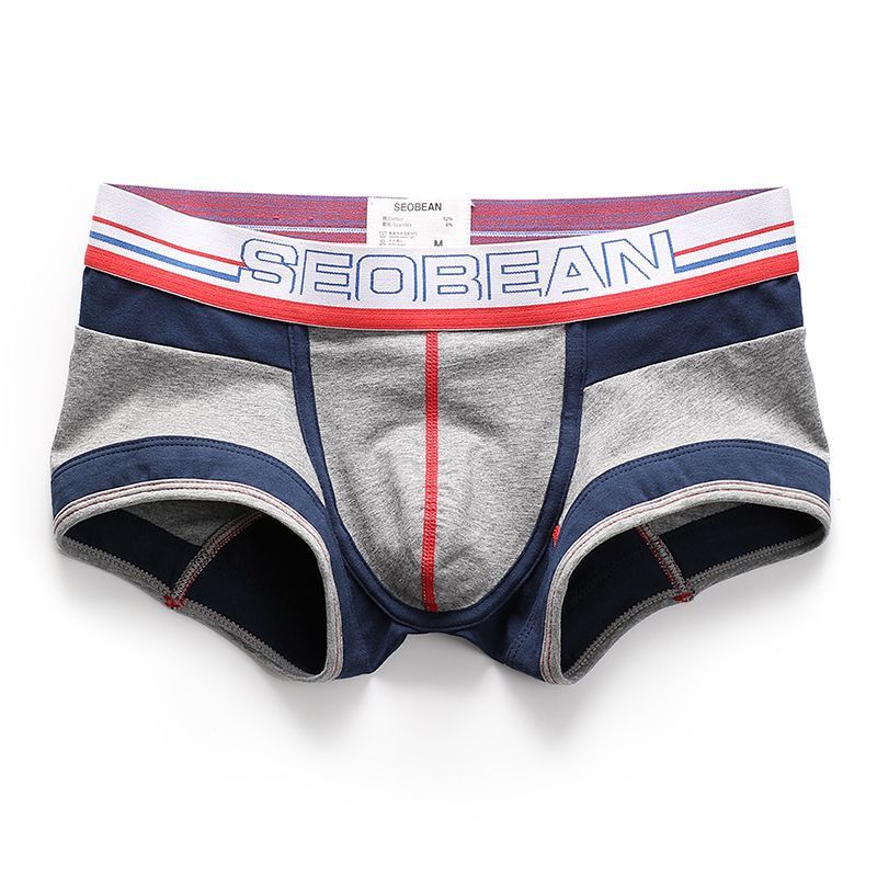 Young Men's Underwear, Low-Waisted, Sexy, Color-Blocked, Fashionable Boxer Shorts, Cotton, Comfortable, Stylish, Breathable, Soft