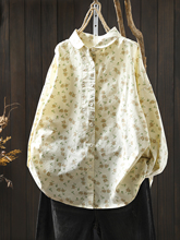 韩版小衫女早秋新款小碎花纯棉印花文艺宽松休闲百搭衬衫