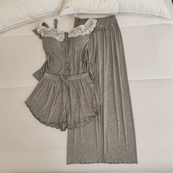 3367#(with detachable chest pads) gray three -piece set