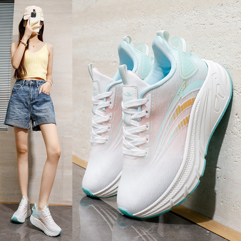 Lightweight Sports Shoes for Women, New Soft-Soled Breathable and Non-Tiring Women's Shoes, Student Casual Shock-Absorbing Running Rainbow Shoes