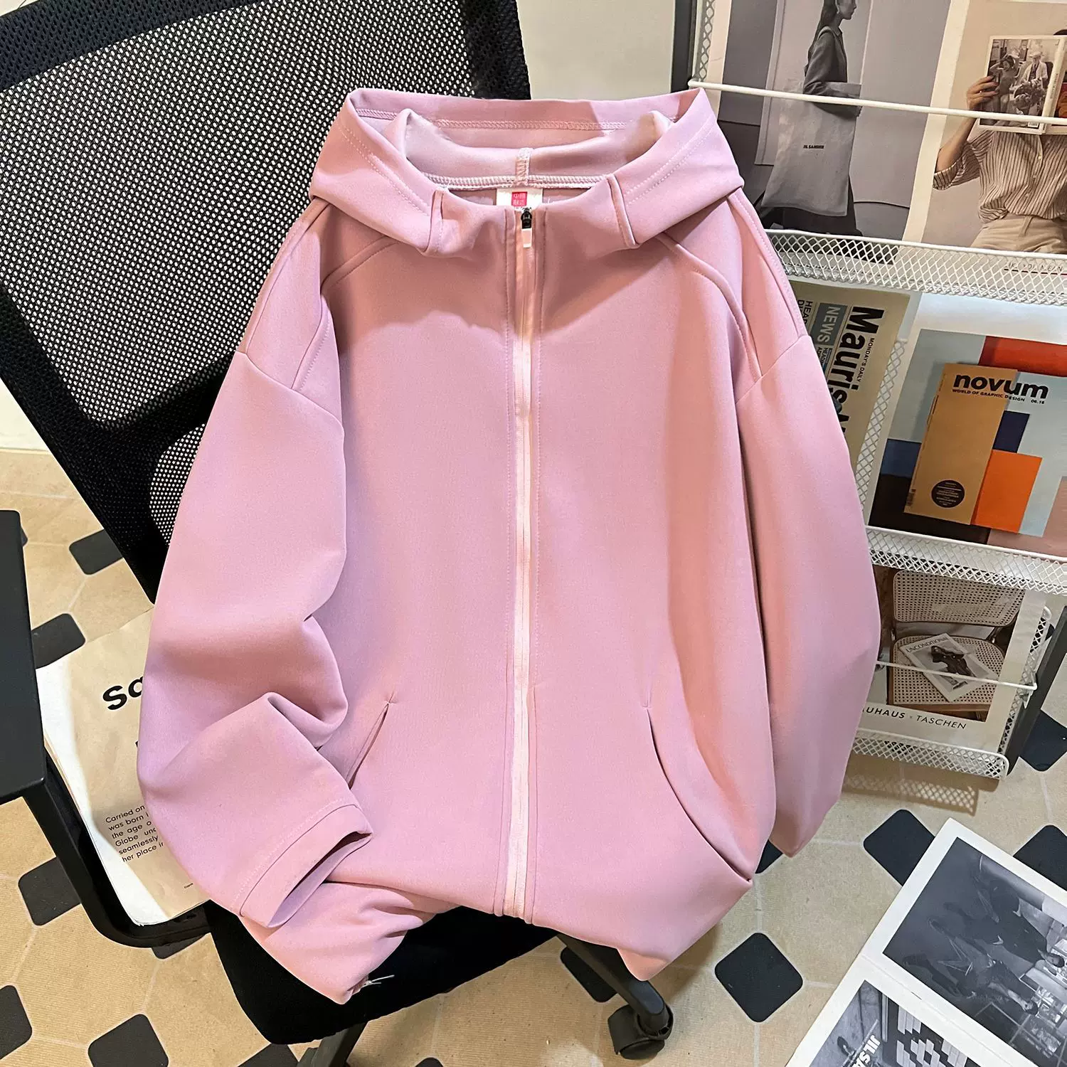 秋冬季新款连帽拉链卫衣男装宽松休闲oversize美式薄款外套开衫女