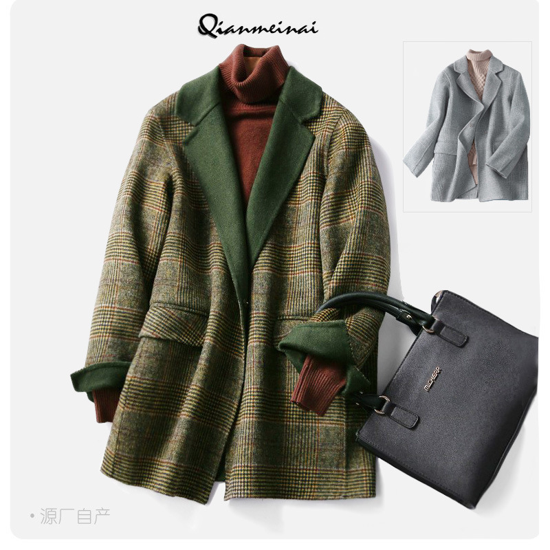 Zoj Hand-Sewn Double-Sided Wool Suit Jacket for Women 2025 Women's New Good Goods Autumn and Winter Plaid Woolen Outwear