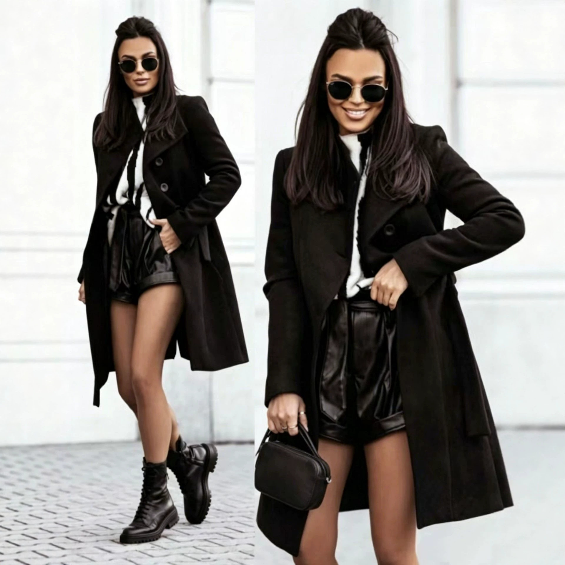2026 Autumn/Winter European and American New Cross-Border Women's Clothing Amazon Woolen Coat Solid Color Tie-Up Mid-Length Woolen Jacket