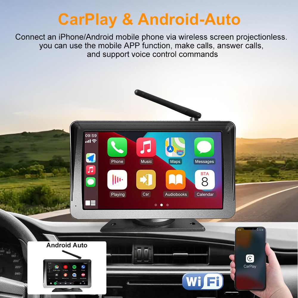 7inch Carplay car display solar-powered reversing camera