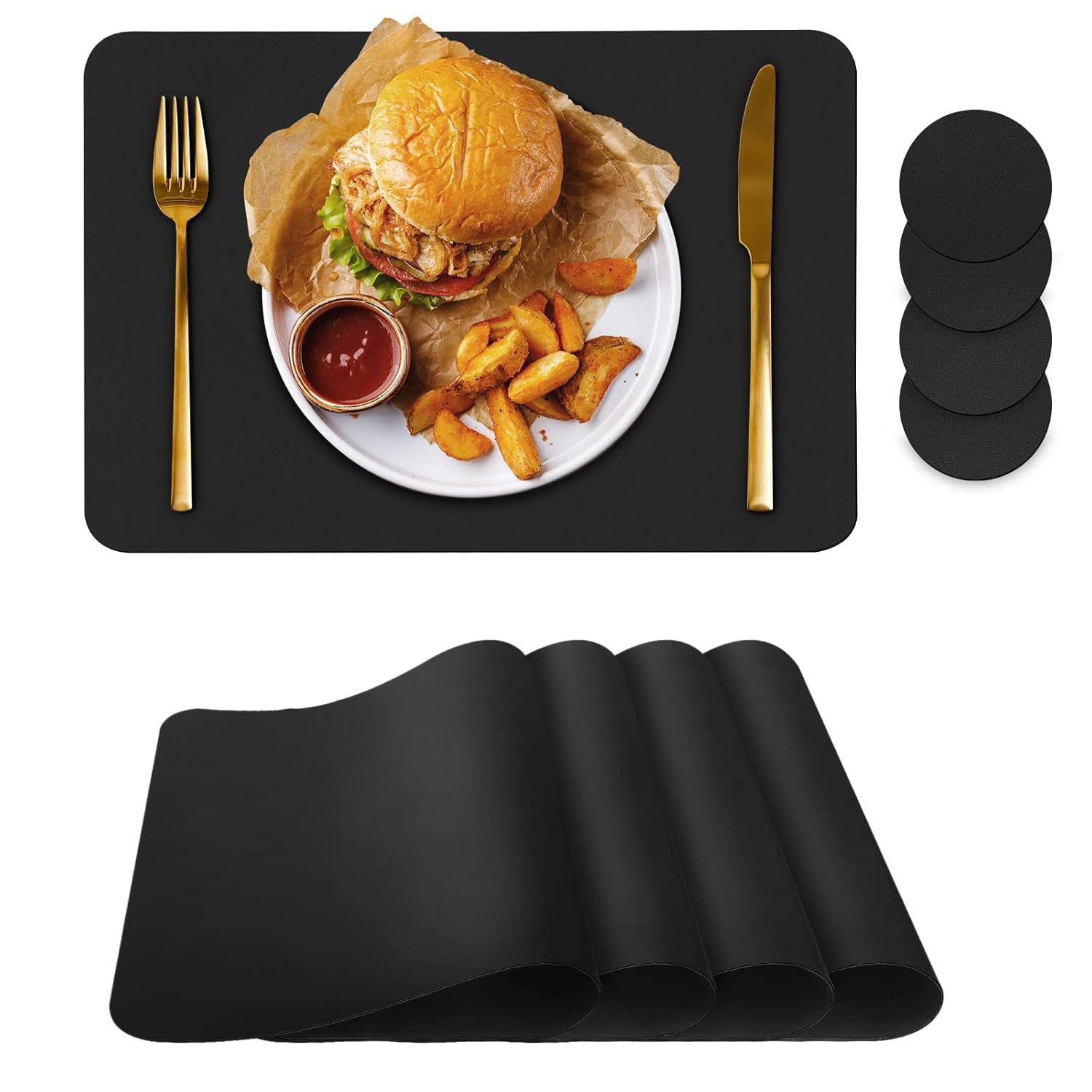 Alfombrilla de cuero de alta calidad de lujo ligero transfronterizo Alfombrilla de plato desechable impermeable y a prueba de aceite de estilo europeo, aislamiento térmico para el hogar, mesa de comedor a prueba de planchar