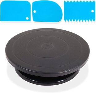 4 PCs set cake rotating 360 ° turntable carving wheel turntable black painting turntable light cake decoration scraper