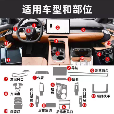 Suitable for Zeekr 001: blackened headlight film, transparent interior film, taillight film, navigation instrument screen film, TPU wear-resistant (Car headlight protective film) - 001-interior-film-full-set-default