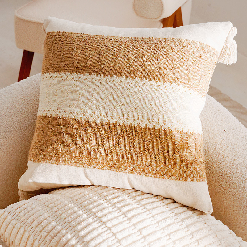 Hecho a mano marrón doble raya cuadrado cuadrado 45x45cm funda de almohada