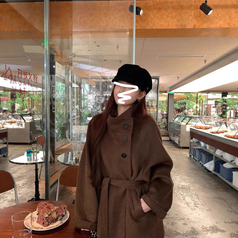 Short Stand-Up Collar Wool Warm Woolen Outwear for Women 2025 Autumn and Winter New Style Small Brown Woolen Slim Outwear