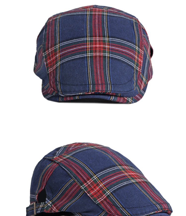 Unisex Thin breathable cap Men's vintage beret Women's bud Cap casual plaid forward hat_voghion.com