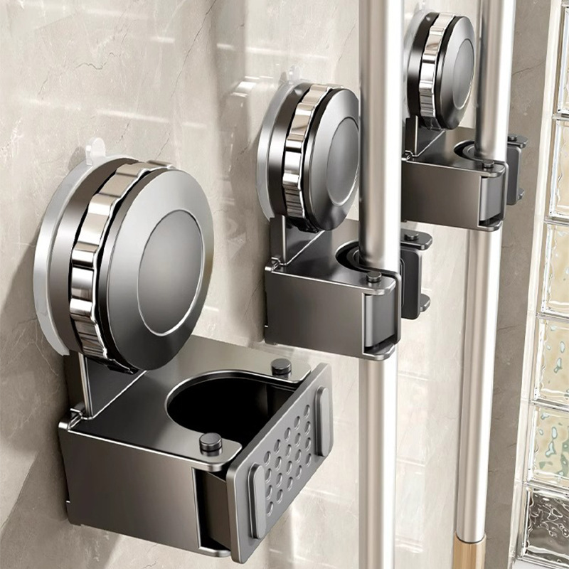 Suction Cup Mop Rack Mop Wall Hanger Broom Hook Punch-Free Bathroom Bathroom Door Rear Storage Shelf Artifact
