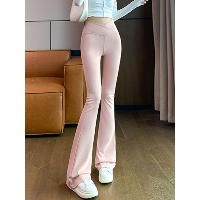 Pink Micro Yoga Pants Women's Outer Wear High Waist Hip Lifting Horn Shark Pants European and American Fitness Pants Micro Flare Pants Sports