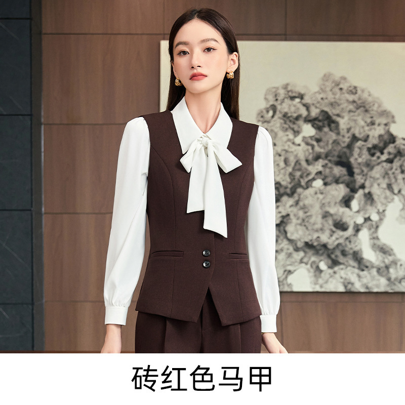 高端咖色毛呢职业西服套装女秋冬2025新款气质通勤正装马甲西服三|undefined