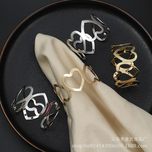 Cross-Border Hot Selling Metal Peach Heart Napkin Ring Hotel Table Decoration Napkin Ring Hollow Napkin Buckle Buckle Wholesale