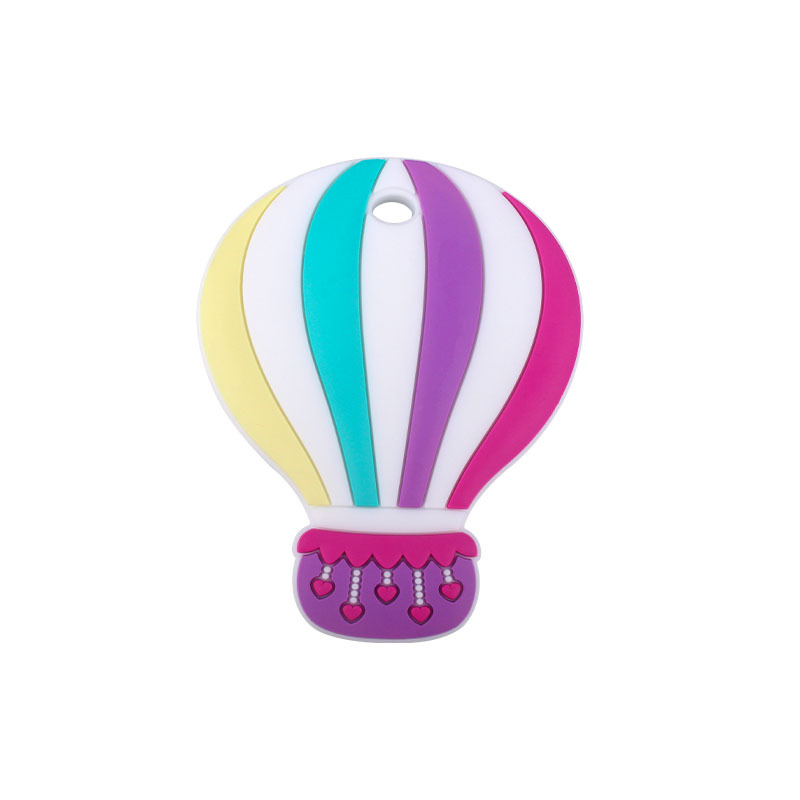 Bebé de dibujos animados colorido globo de aire caliente de silicona teether stick juguete entrenamiento del bebé dientes de molienda palo