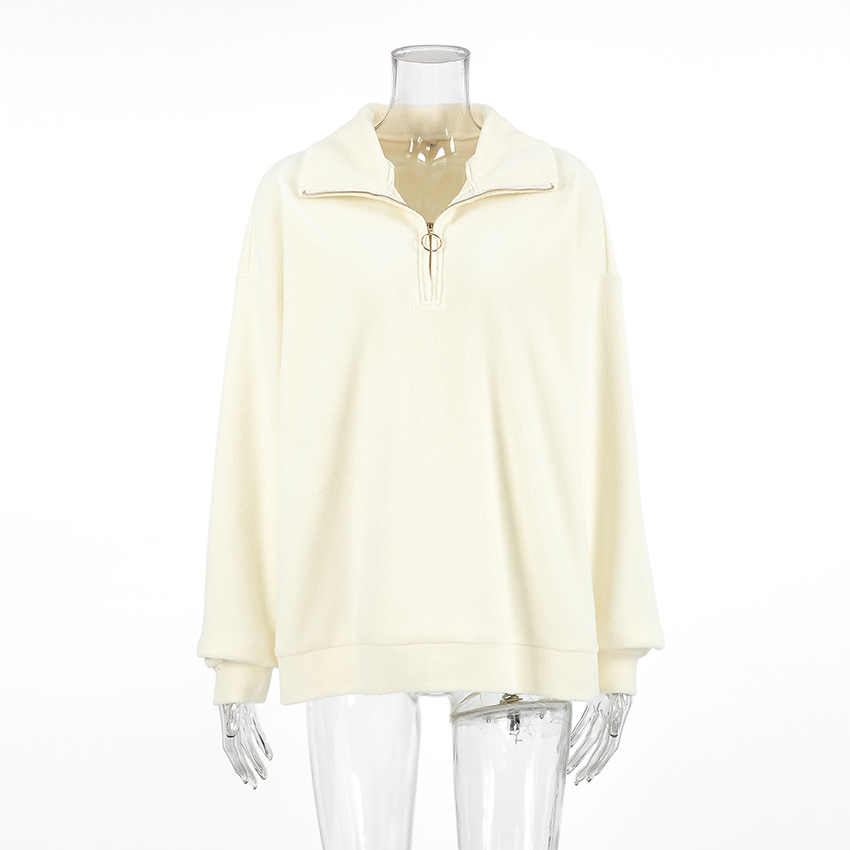 Autumn Winter Lazy Knitted Lamb Cashmere Beige Loose Fitting Casual Pullover All Matching Collared Sports Women Top