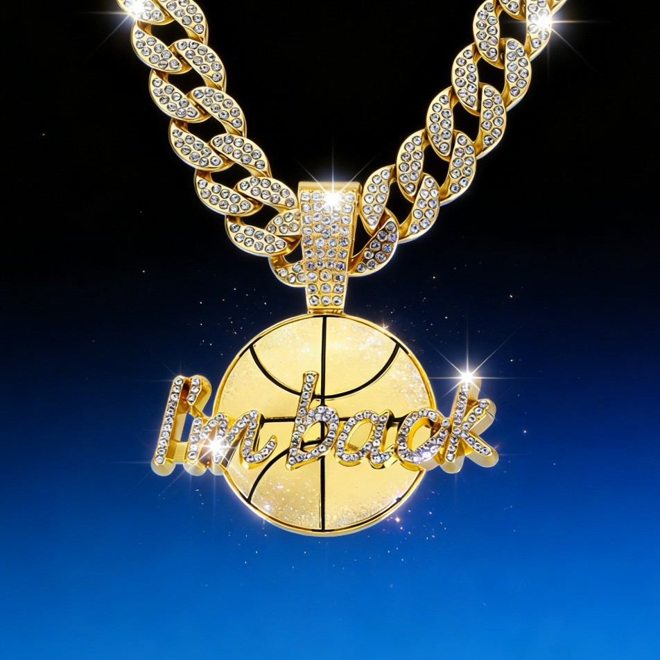 Collar de hip-hop transfronterizo europeo y americano I'm back colgante de baloncesto popular estilo hip-hop completo collar de cadena cubana de diamantes