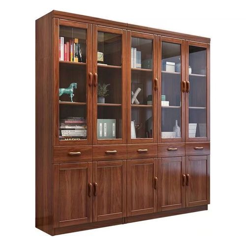 Walnut Solid Wood Bookcase Modern Chinese 2-door 3-door Large Capacity Multi-layer Storage Combination Cabinet Study Office Bookshelf