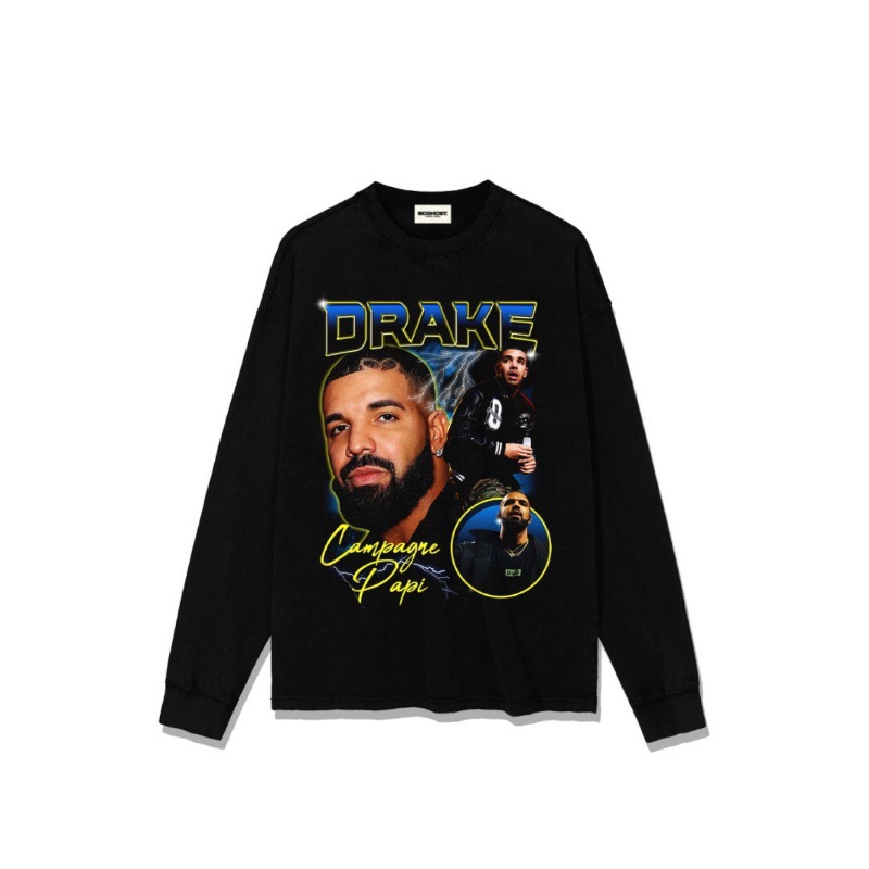 Drake hip hop rap americano estilo callejero estampado retro hace viejo lavado pesado suelto manga corta