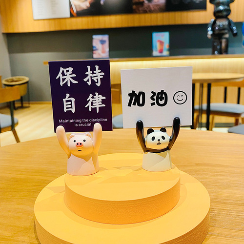 Inspirational placard holding panda ornaments creative desktop home business card photo note holder small gift car installation