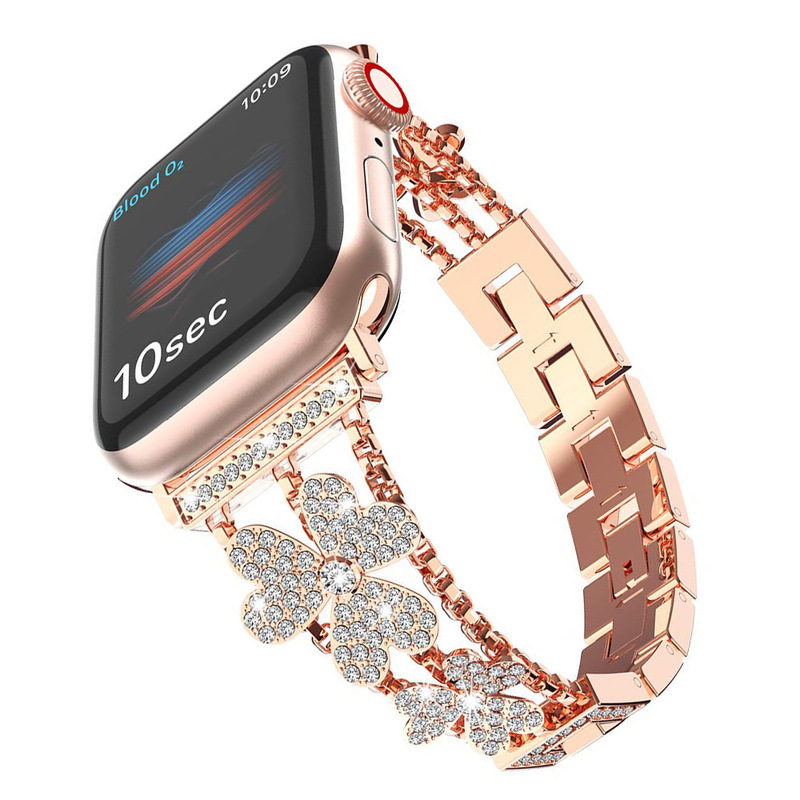 Suitable for Apple Iwatch11 Clover Diamond-Encrusted Watch Strap Apple Watch 10Se Metal Alloy Wristband for Women Suitable for Apple Iwatch11 Clover Diamond-Encrusted Watch Strap Apple Watch 10Se Metal Alloy Wristband for Women