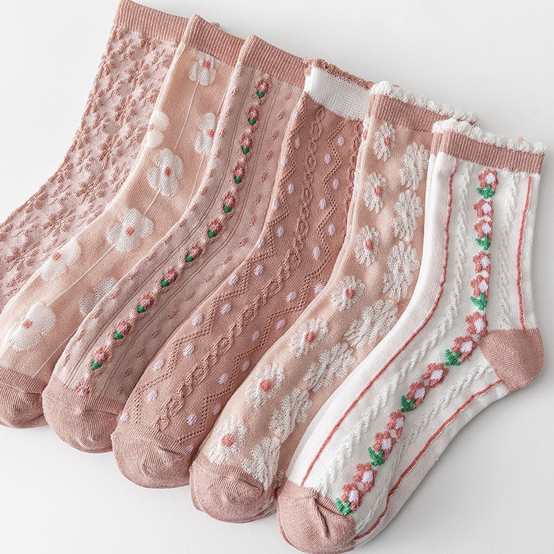 Socks Children Cute Pink Socks Ins Medium tube Socks Embossed Spring New Female Socks Seasonal Long tube Tidal Socks Wholesale