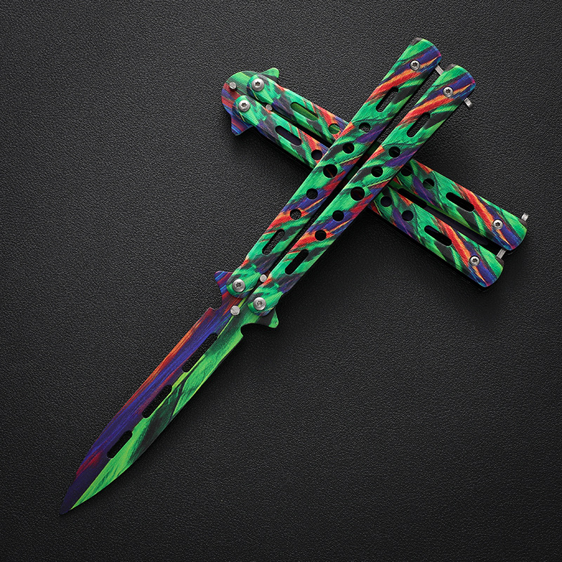 CSGO cuchillo de mariposa plegable portátil cuchillo de juguete mariposa peine novato práctica juguete de acero al aire libre cuchillo hoja no abierta