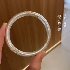 白铜镀银手镯繁花似锦手镯新中海棠花式描金简约闭口手镯送礼物