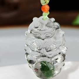 精品天然绿幽灵将军九尾狐仙吊坠项链挂坠毛衣链精工雕刻晶体干净