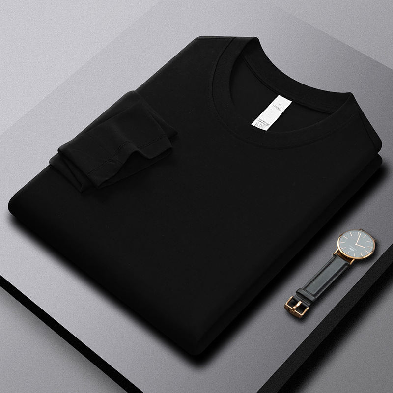 205G新氧棉净版长袖t恤衫休闲百搭经典圆领纯色简约打底男士上衣t