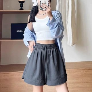 欧美跨境外贸白色短裤女夏季2025新款外穿休闲宽松阔腿五分运动裤