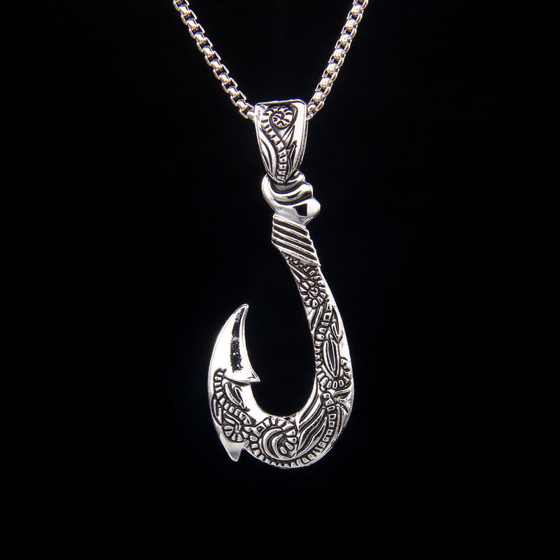 Cross-border hot sale vintage distressed Navy fishhook stainless steel necklace wholesale men's fishing personality fashion sweater chain