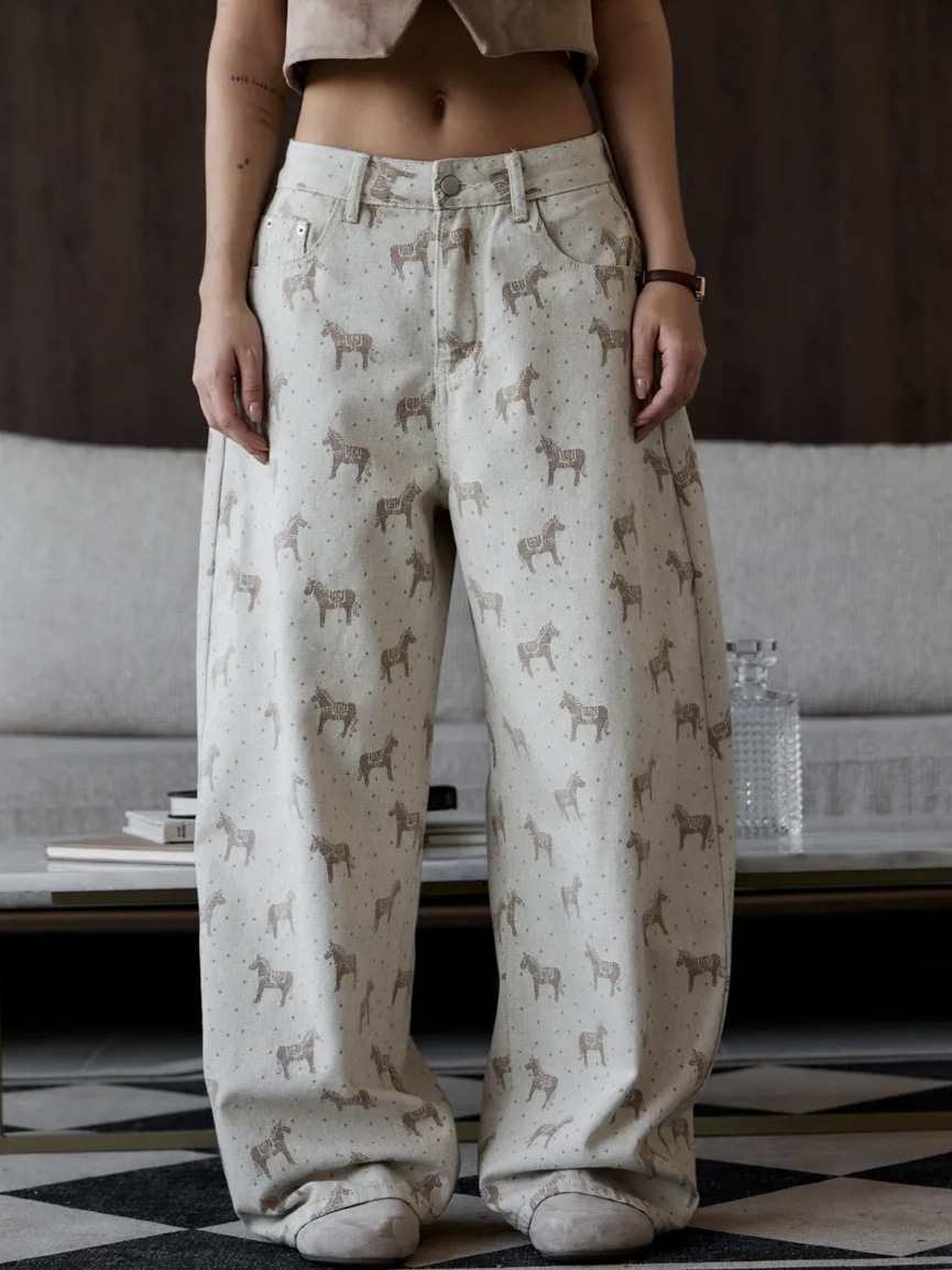 2026 New Style Ultra-Soft Washed Jacquard Denim Jeans for Women, Versatile Mid-Waist Straight-Leg Pants