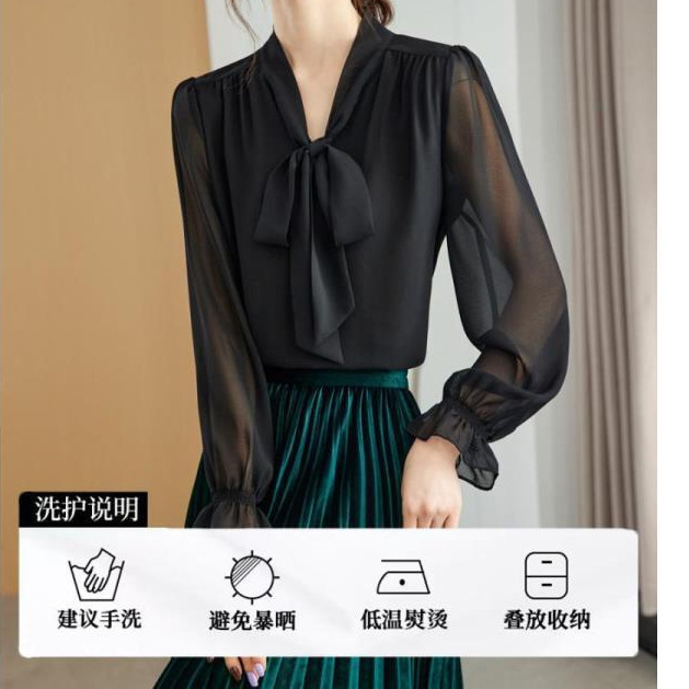 Spring professional elegant shiffon shirt with bow