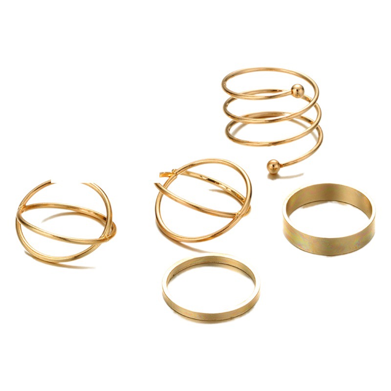 ring Korean style jewelry Amazon cross-border European and American retro new geometric circle round joint ring six-piece set