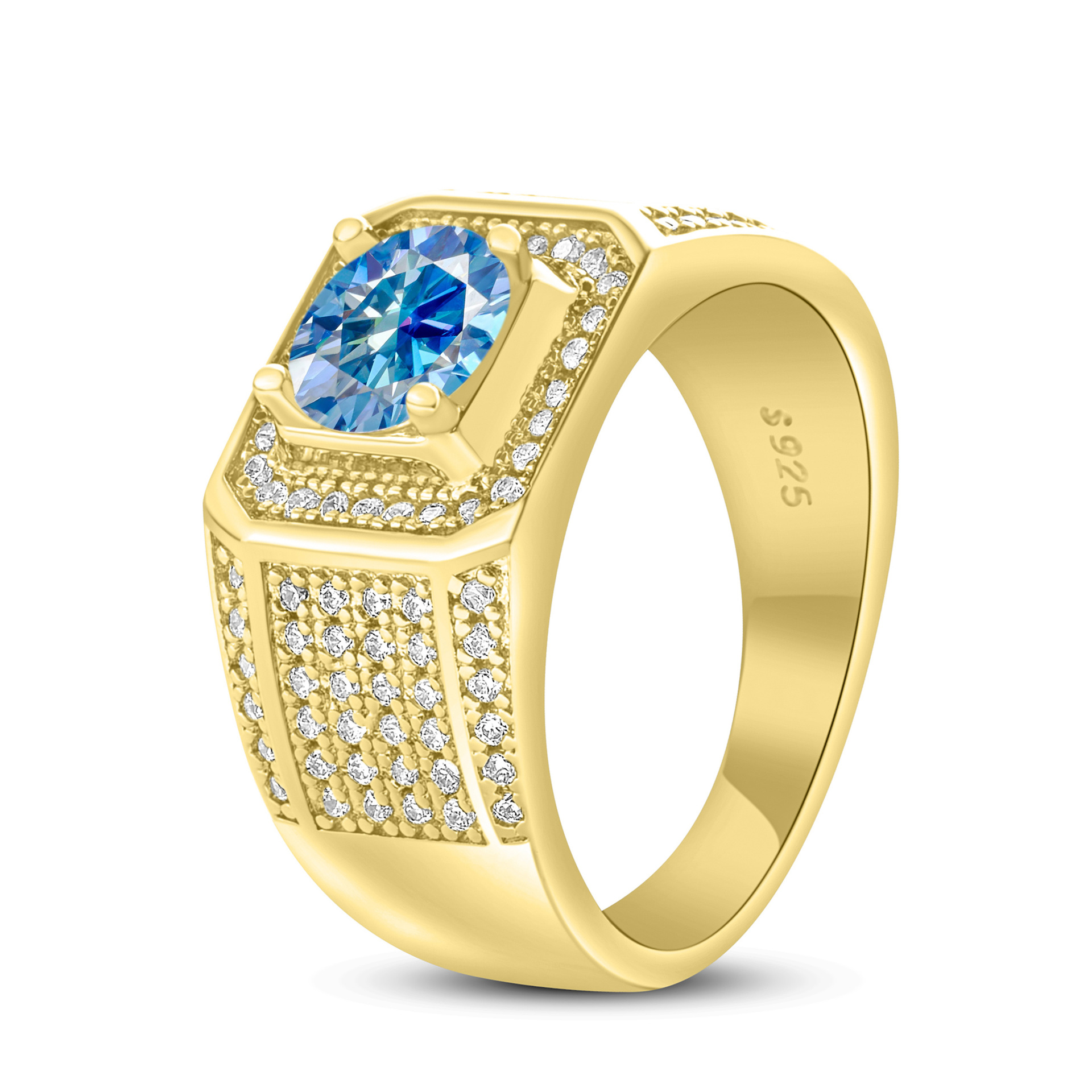 Anillo de hombre de plata esterlina 925 1 quilates de piedra de mosaico anillo de hombre chapado en oro atmósfera para enviar a los fabricantes de novio en stock al por mayor