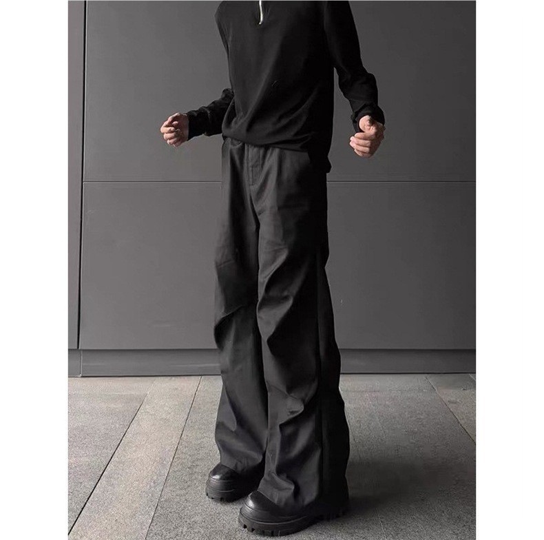 Pantalon noir ample et fluide, plissé, longueur au sol, coupe évasée, pour homme, Planetary World Cleanfit_voghion.com