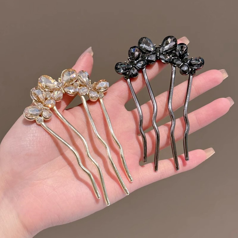 Diamante mariposa pinzas de cabello adornamiento para el cabello antiguo de alto nivel sensorial dispositivo de excitación de cuatro dientes peine de inserción temperamento pellizco peine para el cabello adornamiento para el cabello
