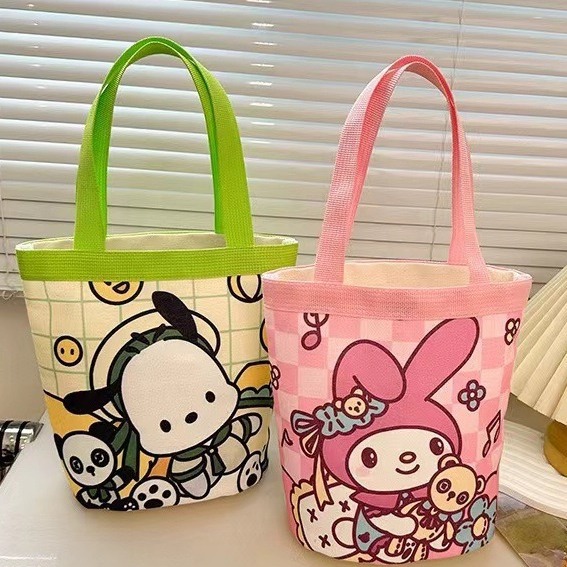 水桶手提韩风少女心妈咪便当袋上班小拎包童趣涂鸦帆布包可爱插画