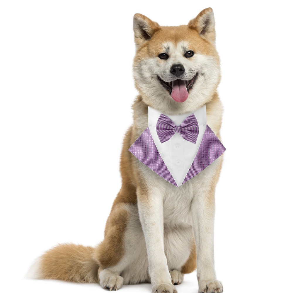 Ventas de fábrica transfronteriza nuevo estilo británico traje de boda collar de perro a rayas Toalla de saliva para mascotas Toalla de triángulo para perros