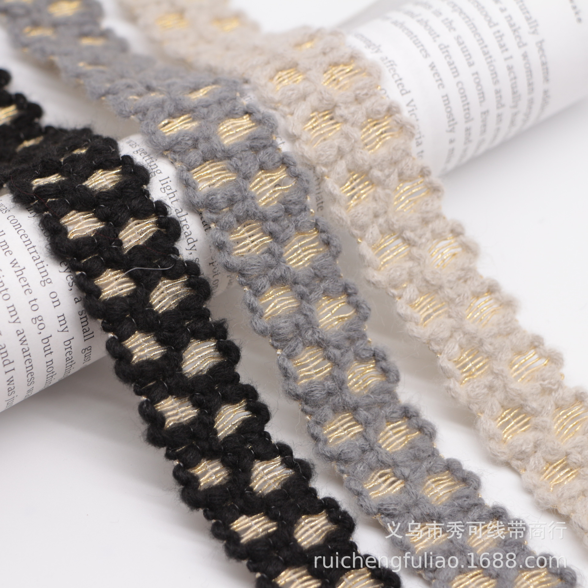 现货2.8CM韩版金丝小香风毛线织带外套DIY袖口袋装饰花边发饰材料