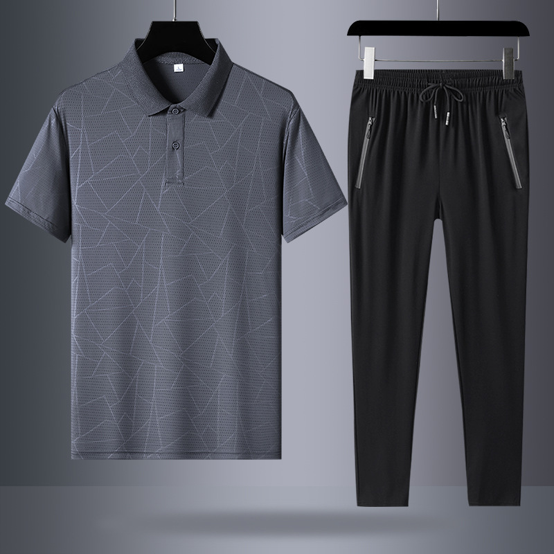 Papá, traje de verano, camiseta de mangas cortas de hielo, traje deportivo de mediana edad, hombre, día del padre, ropa de verano seca rápida.