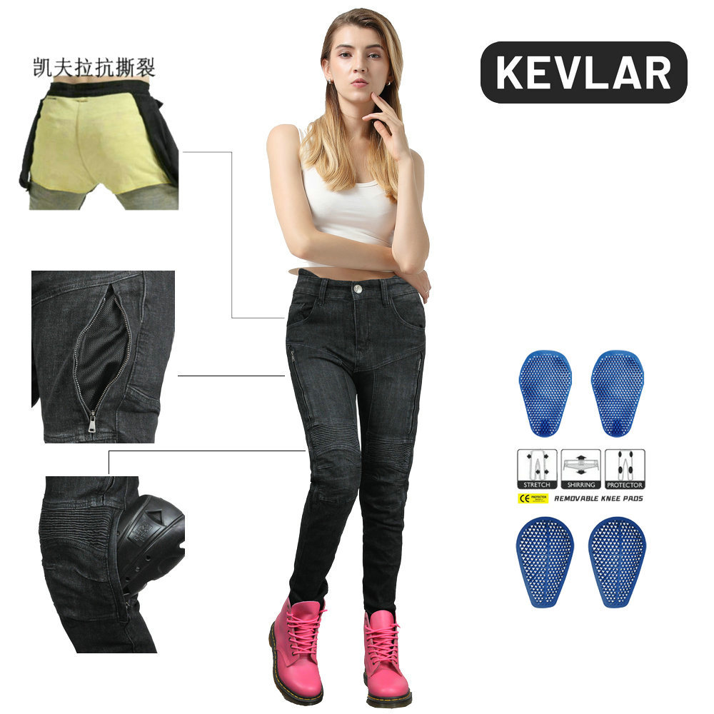 Volero motocicleta jeans Mujer verano malla transpirable alta cintura motocicleta pantalones de montar Kevlar silicona protectora