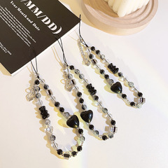 Trendy and cool love beaded chain mobile phone lanyard accessories mobile phone case hanging chain handmade beaded earphone cover keychain