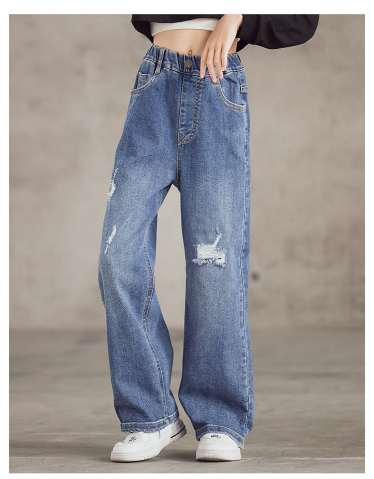 Girl'S Gender Ripped Design Casual Style Casual Solid Color Ripped Cotton Pants & Leggings