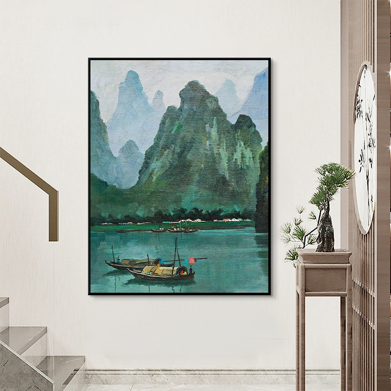 中式玄关装饰临摹名画风景手绘油画新桂林山水吴冠中画纯客厅挂画