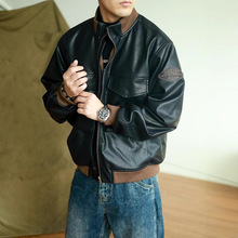 美式复古立领夹克皮衣外套男秋冬港风痞帅百搭质感飞行刺绣棉衣潮