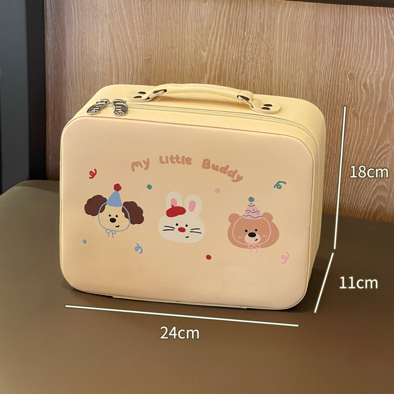 2024新型オリジナル子犬猫化粧バッグ携帯大容量スーツケース鏡付き化粧品収納ボックス|undefined